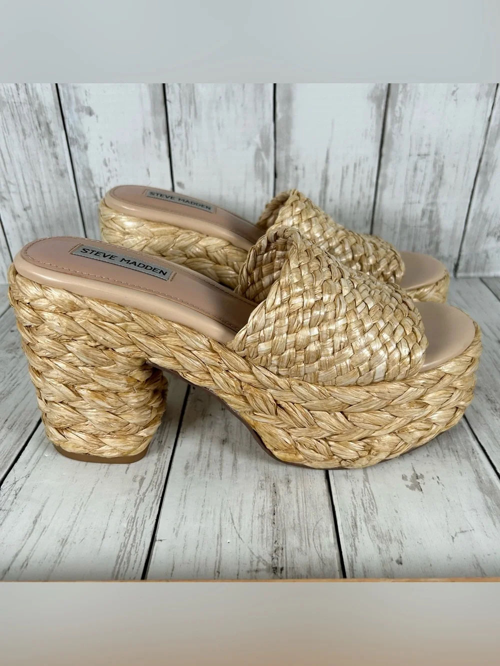 Steve Madden Bountiful Platform Chunky Raffia Sandals 9